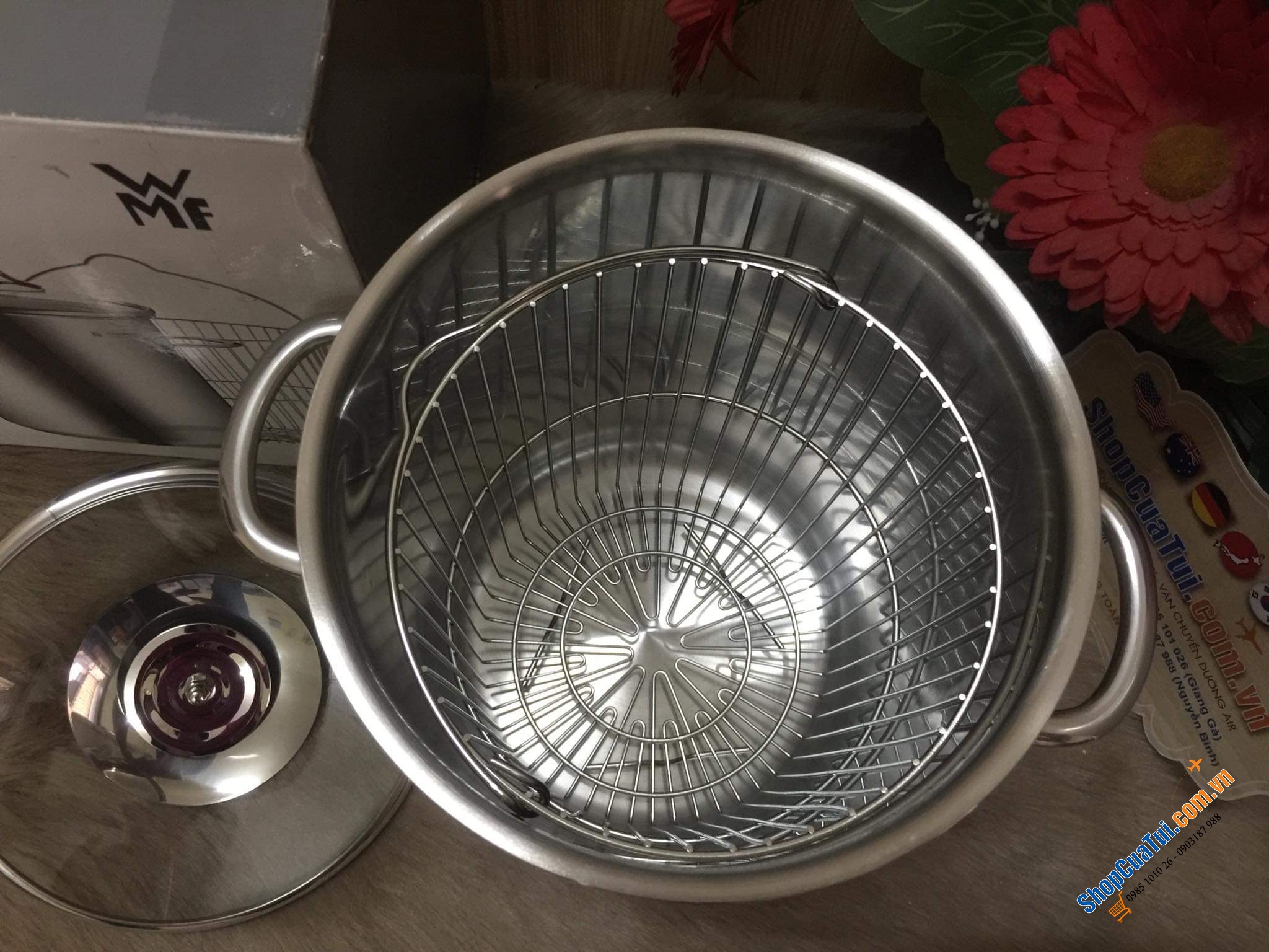 NỒI KÈM VỈ LUỘC WMF 4,5 lít thích hợp nấu mỳ, luộc măng tây, luộc gà, vịt,...