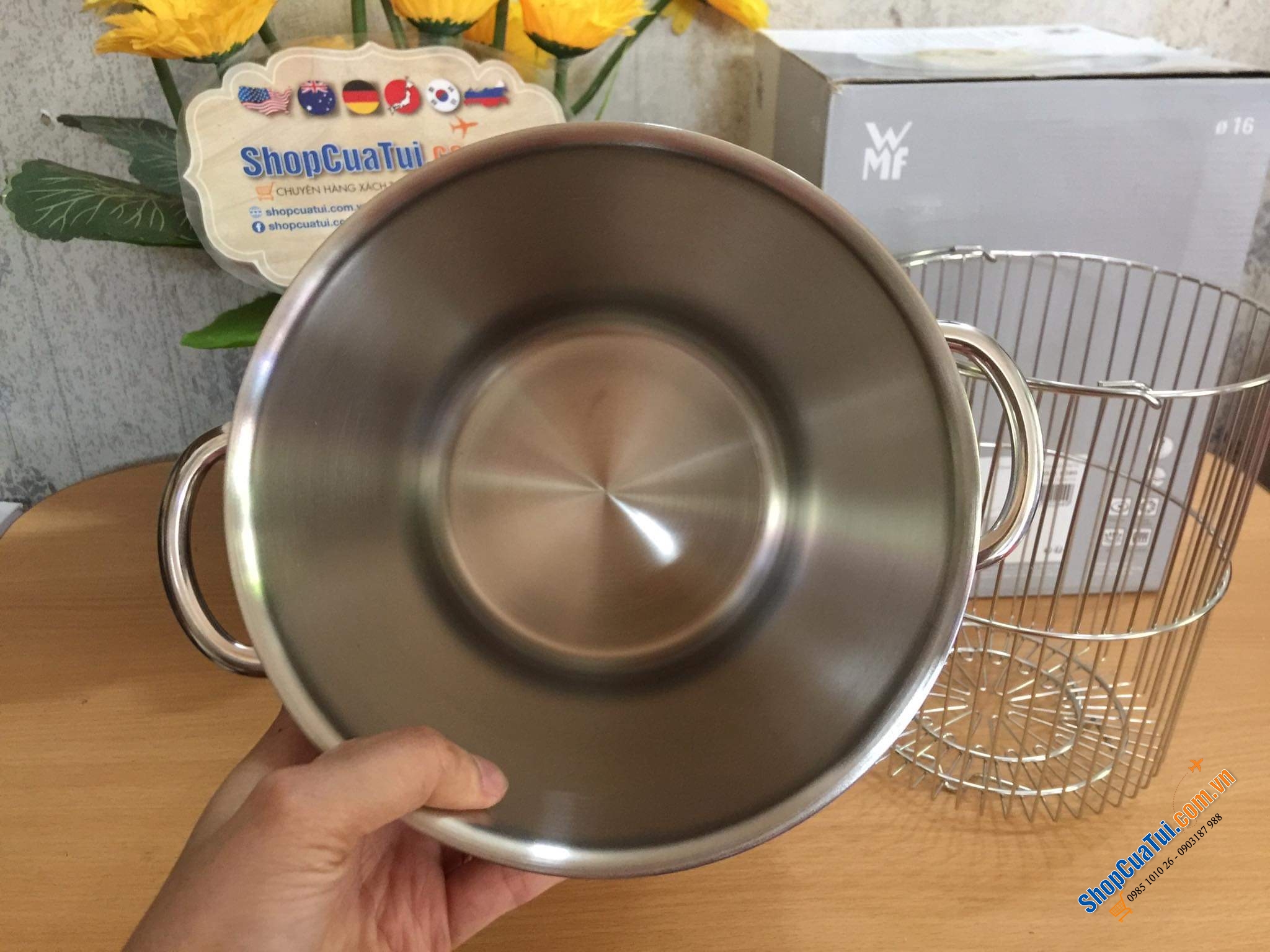 NỒI KÈM VỈ LUỘC WMF 4,5 lít thích hợp nấu mỳ, luộc măng tây, vịt,...