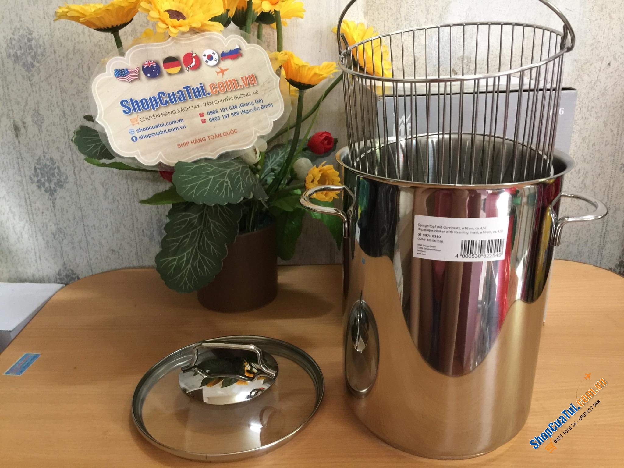 NỒI KÈM VỈ LUỘC WMF 4,5 lít thích hợp nấu mỳ, luộc măng tây, vịt,...