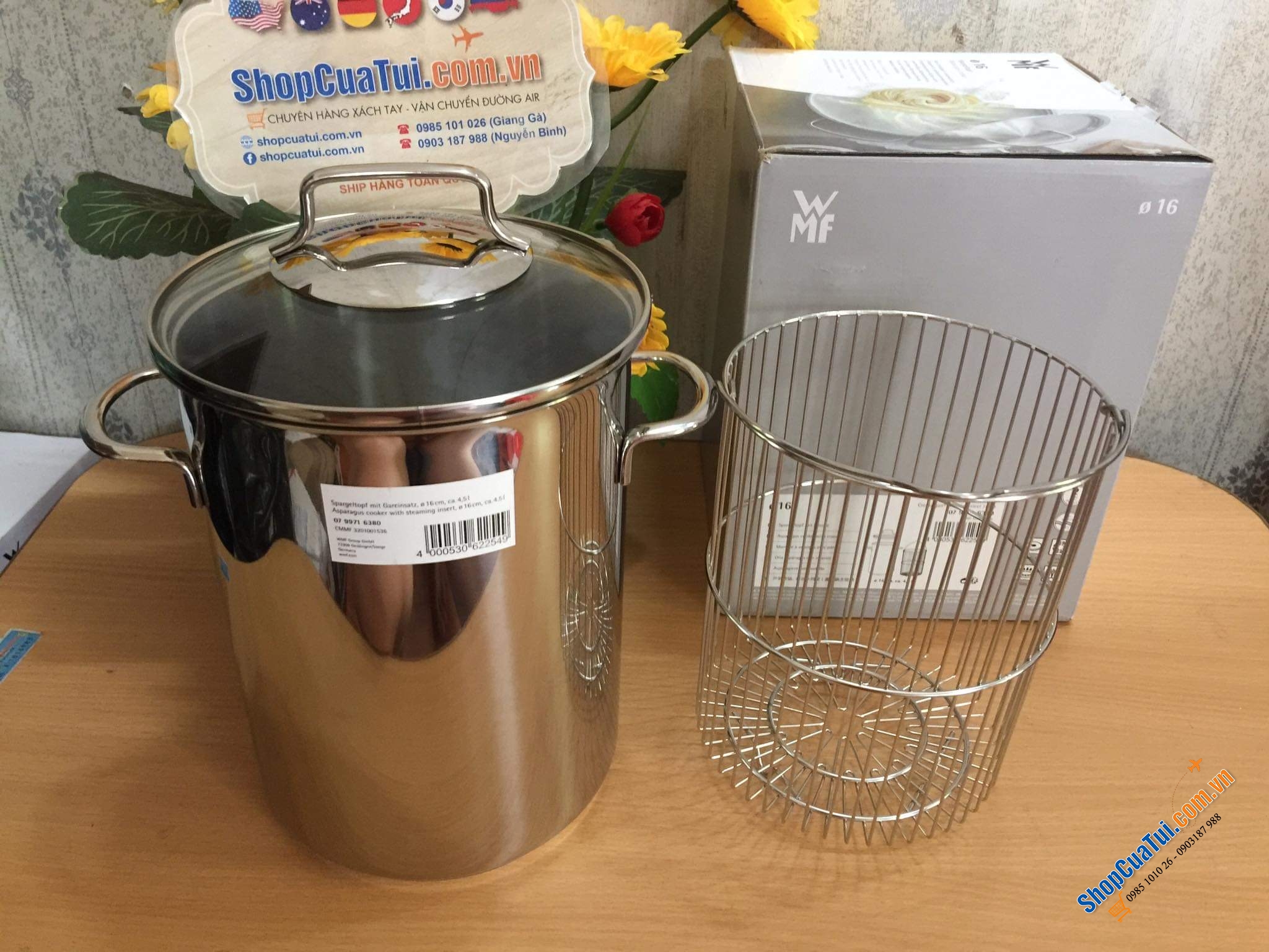 NỒI KÈM VỈ LUỘC WMF 4,5 lít thích hợp nấu mỳ, luộc măng tây, vịt,...