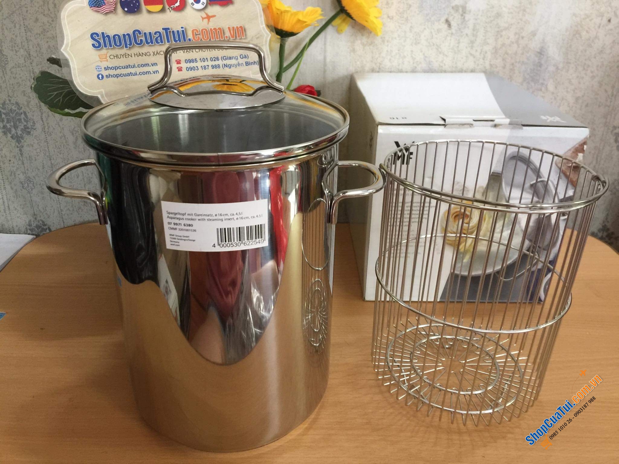 NỒI KÈM VỈ LUỘC WMF 4,5 lít thích hợp nấu mỳ, luộc măng tây, luộc gà, vịt,...