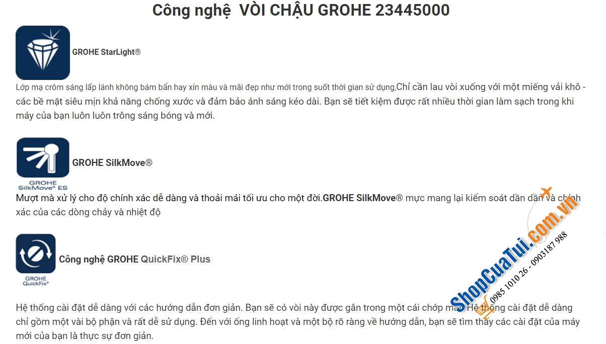 Vòi chậu Grohe 23445000 cỡ M