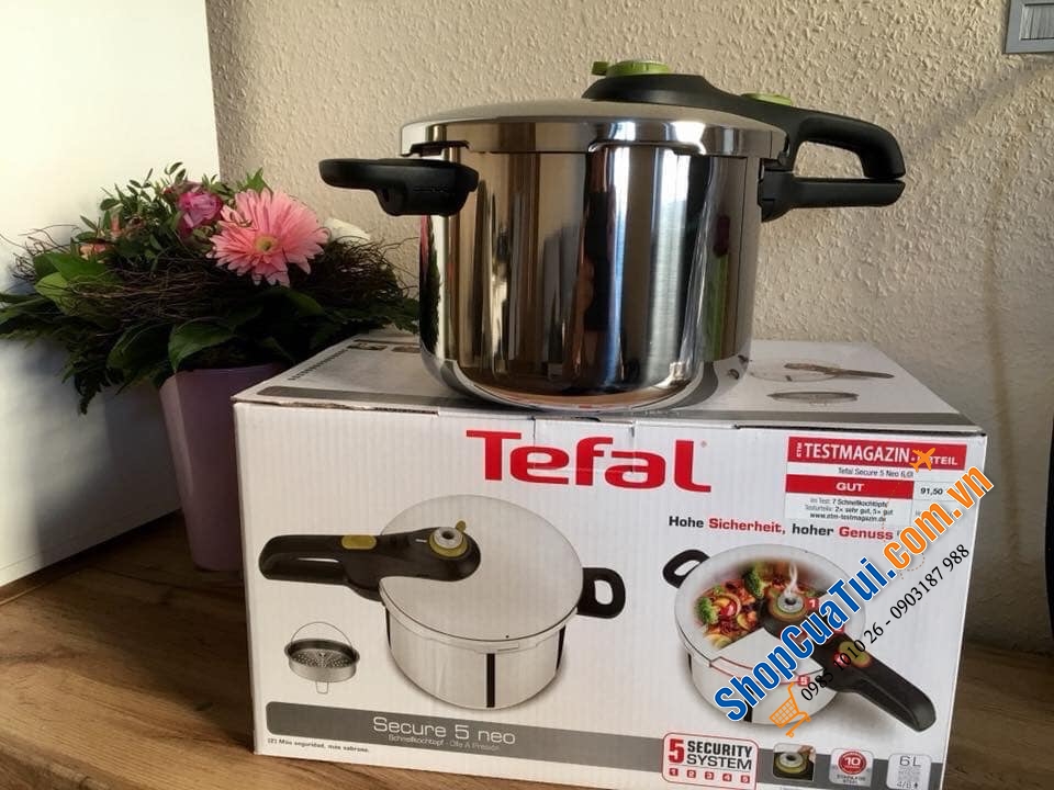 Nồi áp suất 6 lit Tefal cho 4/6 người ăn kèm xửng hấp