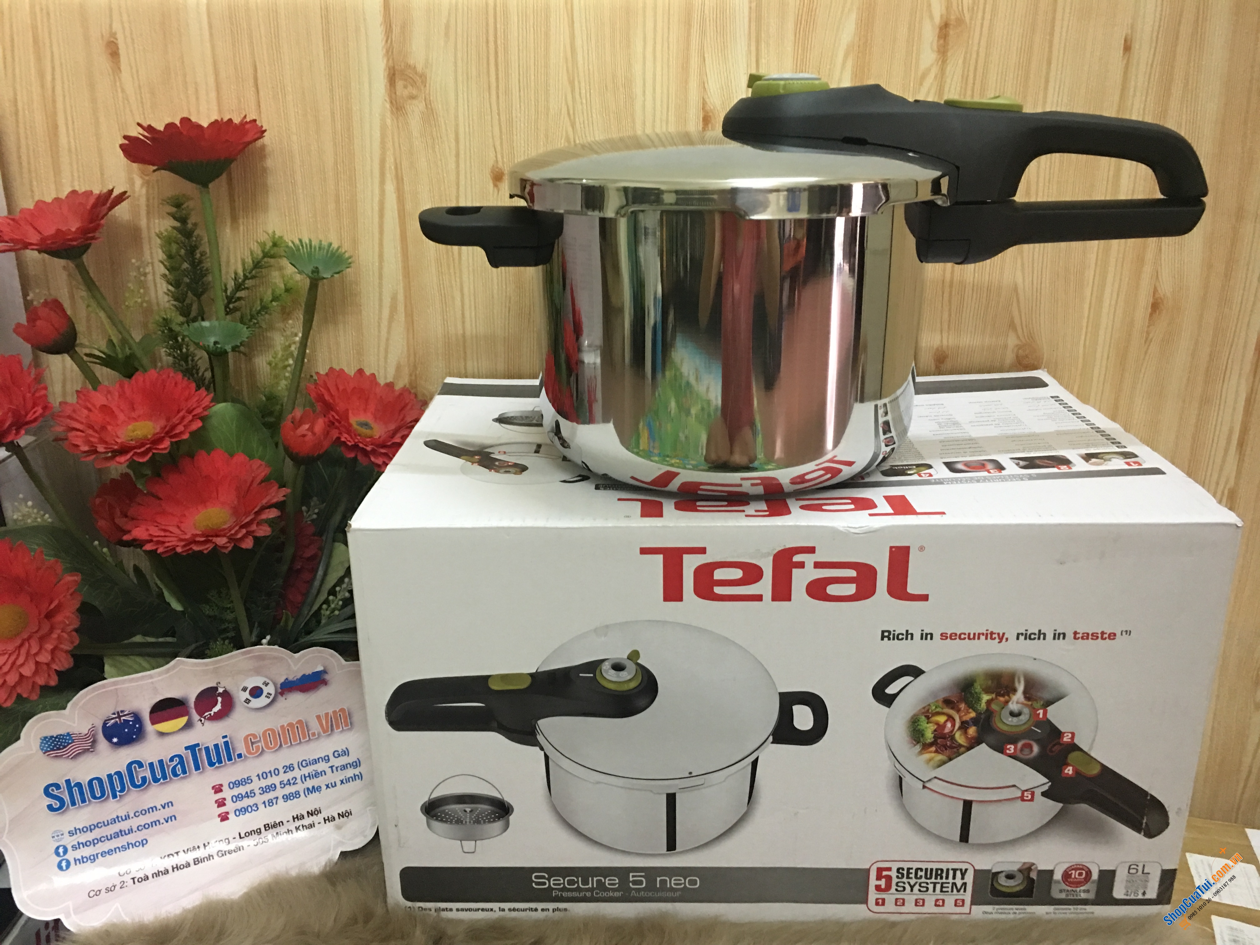 Nồi áp suất 6 lit Tefal cho 4/6 người ăn kèm xửng hấp