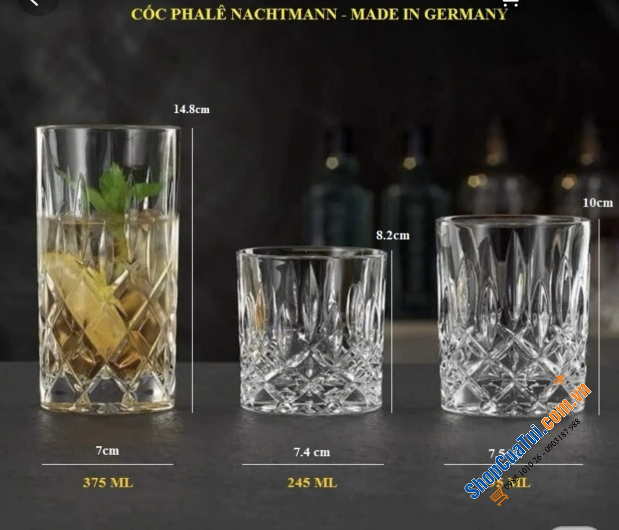 made in Germany. Các size: 245ml, 295ml, 375ml - BỘ 18 CỐC PHA LÊ NACHTMANN NOBLESSE