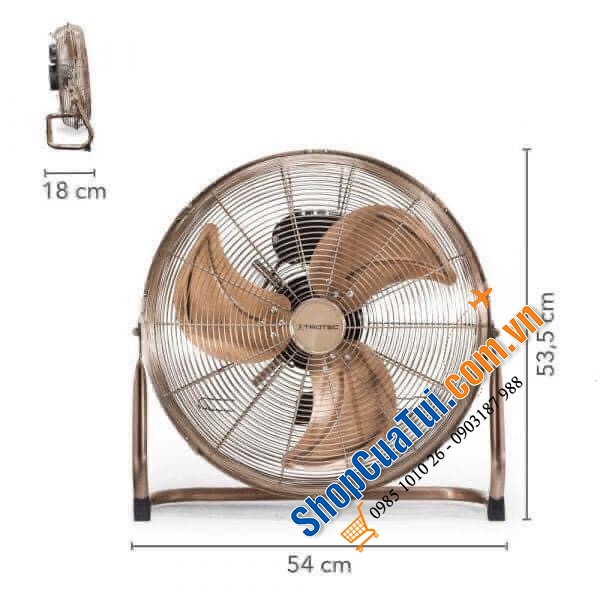 Quạt sàn Trotec TVM 17 phong cách Retro đường kính cánh quạt 45cm, Kích thước: 18 x 54 x 53,5cm