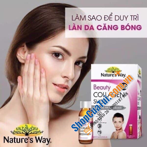 COLLAGEN DẠNG NƯỚC NATURE WAY BEAUTY COLLAGEN SHOT 10 x 50ml - lượng các axit amin, glycine, proline và hydroxyproline cao hơn 10-20 lần so với những loại thông thường, mang lại hiệu quả tối ưu hơn hẳn collagen khác