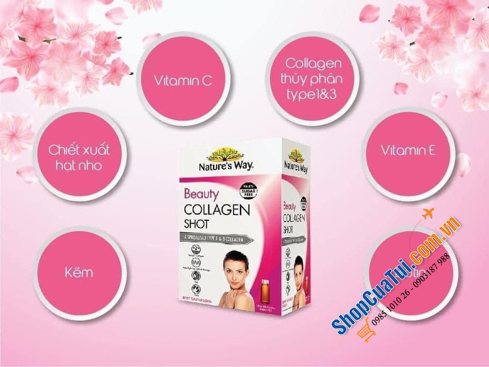 COLLAGEN DẠNG NƯỚC NATURE WAY BEAUTY COLLAGEN SHOT 10 x 50ml - lượng các axit amin, glycine, proline và hydroxyproline cao hơn 10-20 lần so với những loại thông thường, mang lại hiệu quả tối ưu hơn hẳn collagen khác