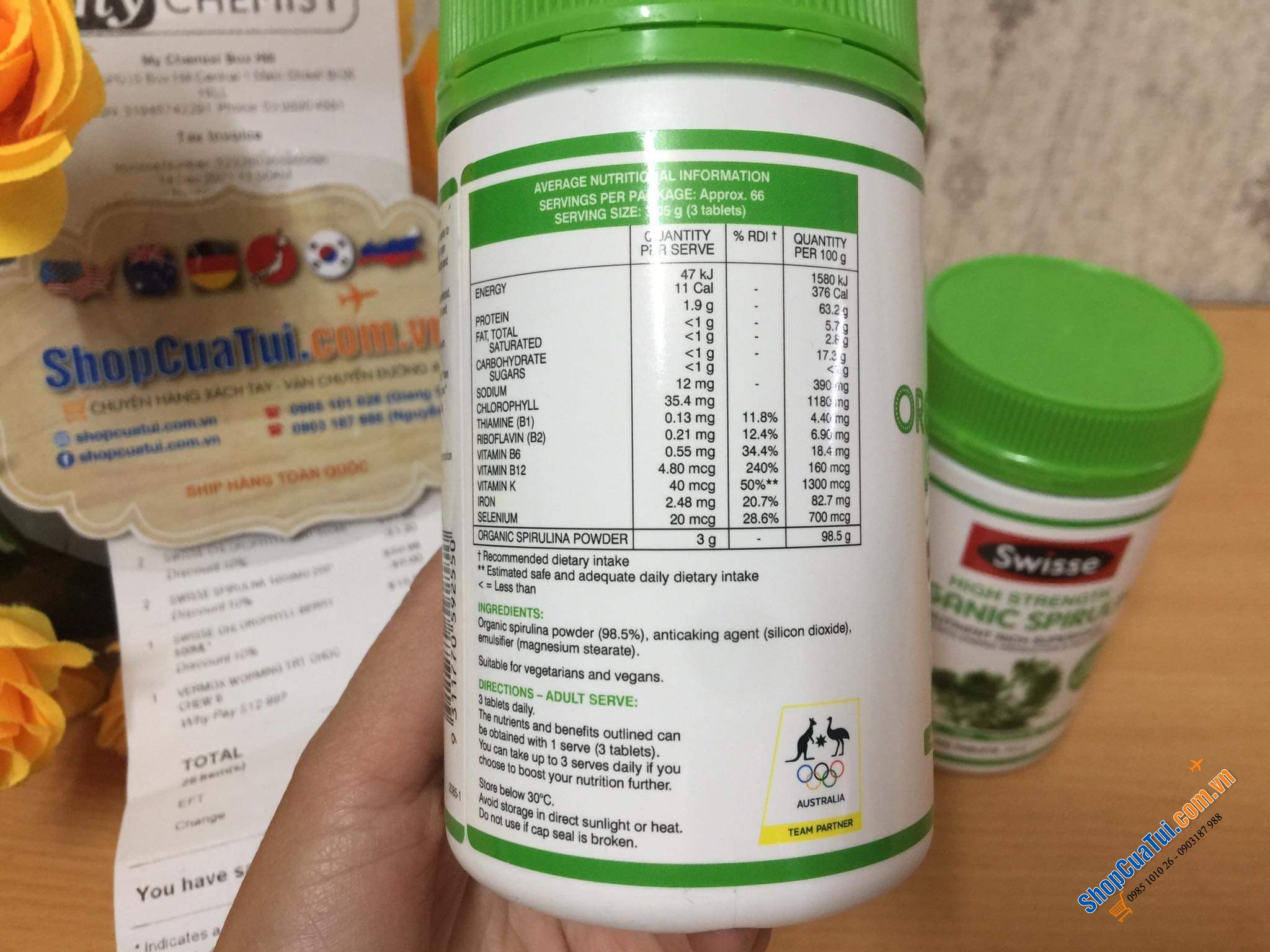 TẢO XOẮN HỮU CƠ LIỀU CAO CỦA Swisse High Strength Organic Spirulina 1000mg LỌ 200 VIÊN - một siêu thực phẩm xanh cung cấp nguồn vitamin, khoáng chất và chất chống oxy hóa tự nhiên