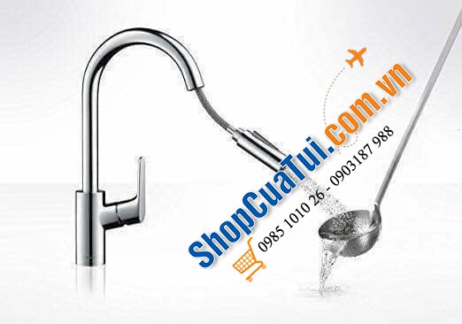 VÒI RỬA BÁT RÚT DÂY HANGROHE FOCUS 31815000 - Made in Germany - thiết kế đơn giản cong cổ điển, bền đẹp và dễ dàng sử dụng