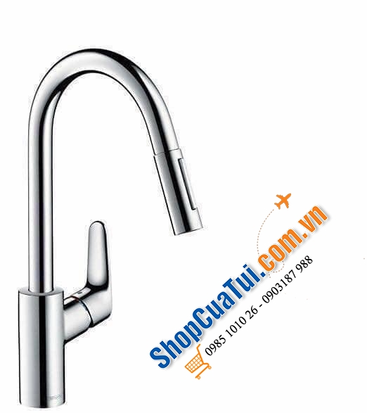 VÒI RỬA BÁT RÚT DÂY HANGROHE FOCUS 31815000 - Made in Germany - thiết kế đơn giản cong cổ điển, bền đẹp và dễ dàng sử dụng