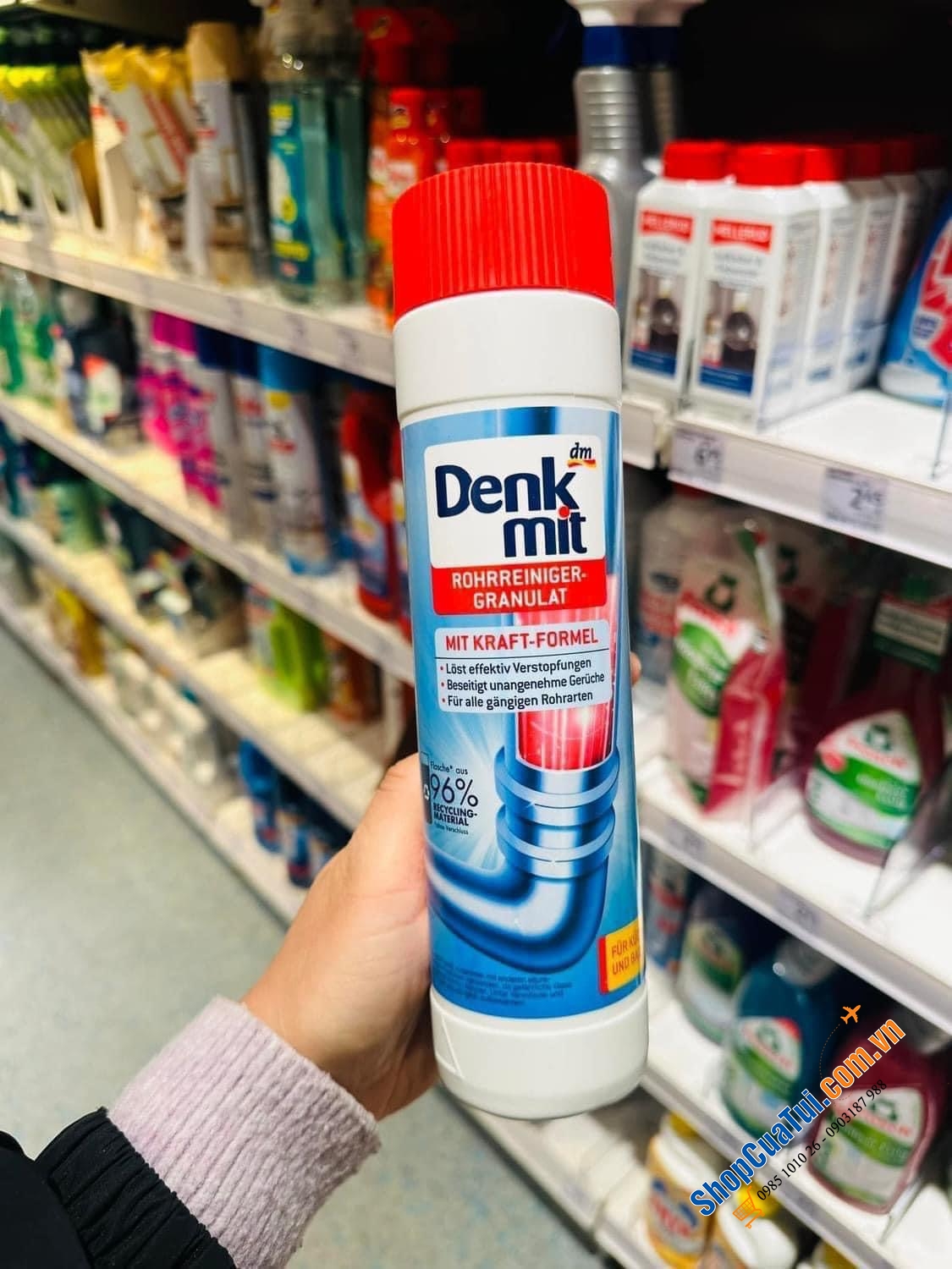 Bột thông cống của hãng Denkmit - nổi tiếng tại Đức về các sản phẩm thiết yếu phục vụ trong các gia đình