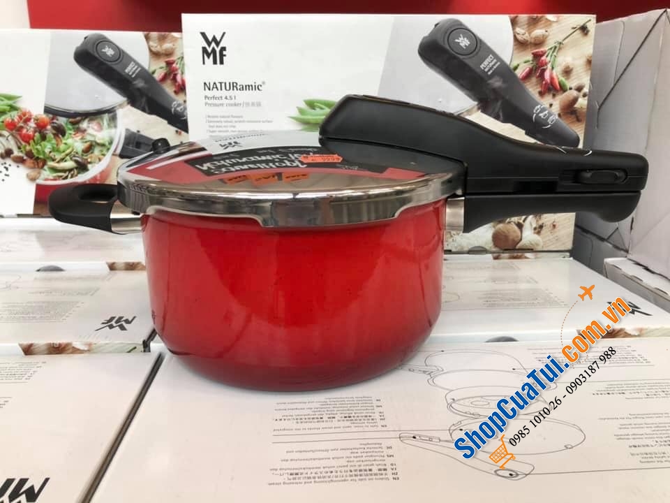 NỒI ÁP SUẤT WMF PERFECT NATURamic 4,5L MÀU ĐỎ KÈM XỬNG HẤP