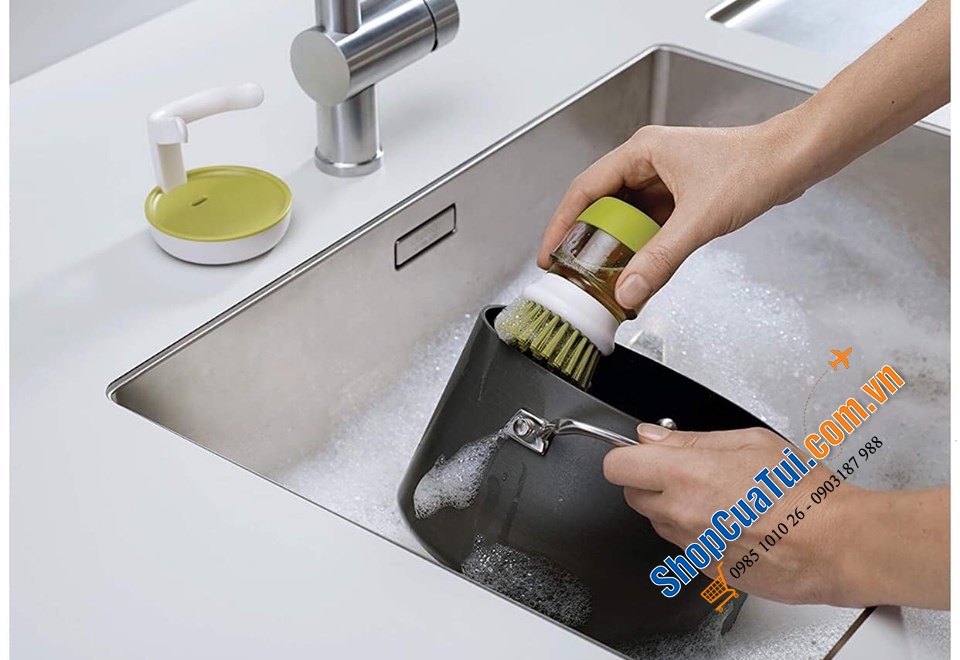 Dụng cụ rửa xoong nồi Joseph Joseph 85005 - CHỔI RỬA KÈM BÌNH ĐỰNG NƯỚC RỬA JOSEPH JOSEPH - DỤNG CỤ CỌ XOONG NỒI  kèm bình nước rửa bát mini