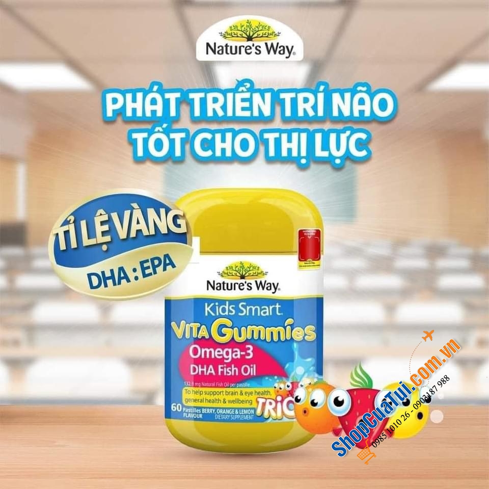 Kẹo dẻo Nature way Kids Smart Vita Gummies Omega 3 Fish Oil 60 viên Úc