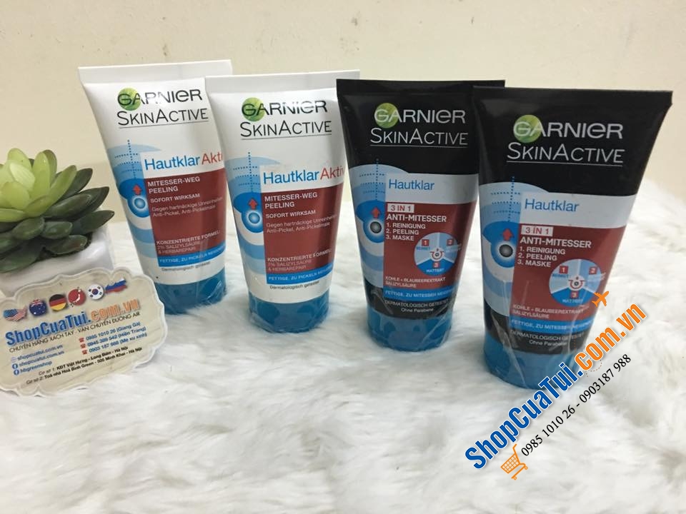 Sữa rửa mặt Garnier Skinactive 3 in 1 với 3 tác dụng: Làm sạch; Tẩy da chết; Mặt nạ cho da hết mụn, sáng sạch