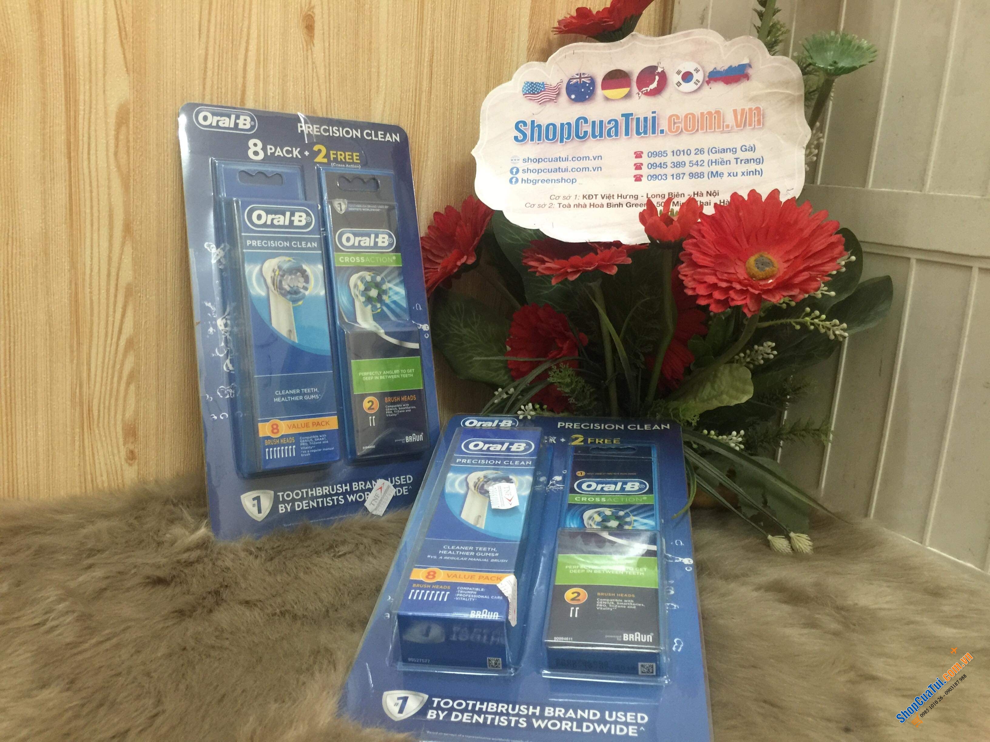 Set 10 đầu bàn chải sơ cua Oral B gồm 8 đầu chải Precision Clean được tặng thêm 2 đầu chải Cross Action làm sạch sâu