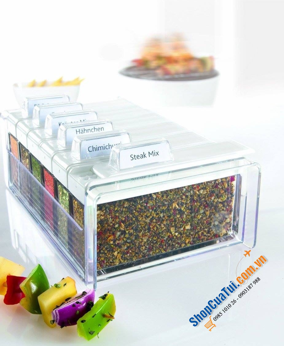SET GIA VỊ EMSA 6 HỘP CHỮ NHẬT TRẮNG + GIA VỊ NƯỚNG THỊT BBQ