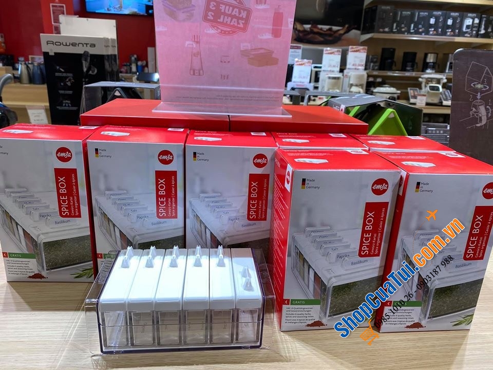 SET GIA VỊ EMSA 6 HỘP CHỮ NHẬT TRẮNG + GIA VỊ NƯỚNG THỊT BBQ