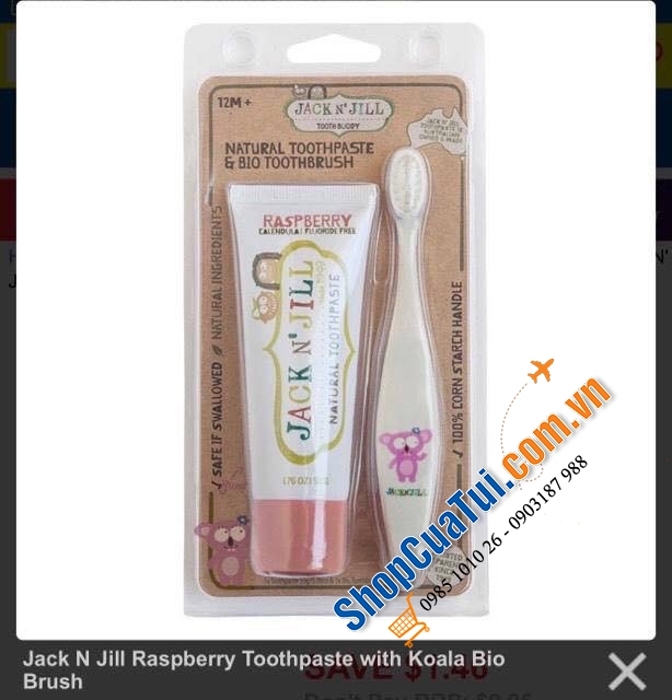 Sét bàn chải và Kem đánh răng cho bé Jack n Jill (dành cho các bé trên 1 tuổi).