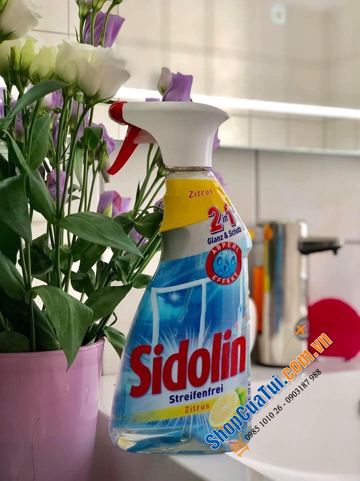 NƯỚC LAU KÍNH 2 IN 1 SIDOLIN LÀM SẠCH VÀ BẢO VỆ HƯƠNG CHANH 500ml