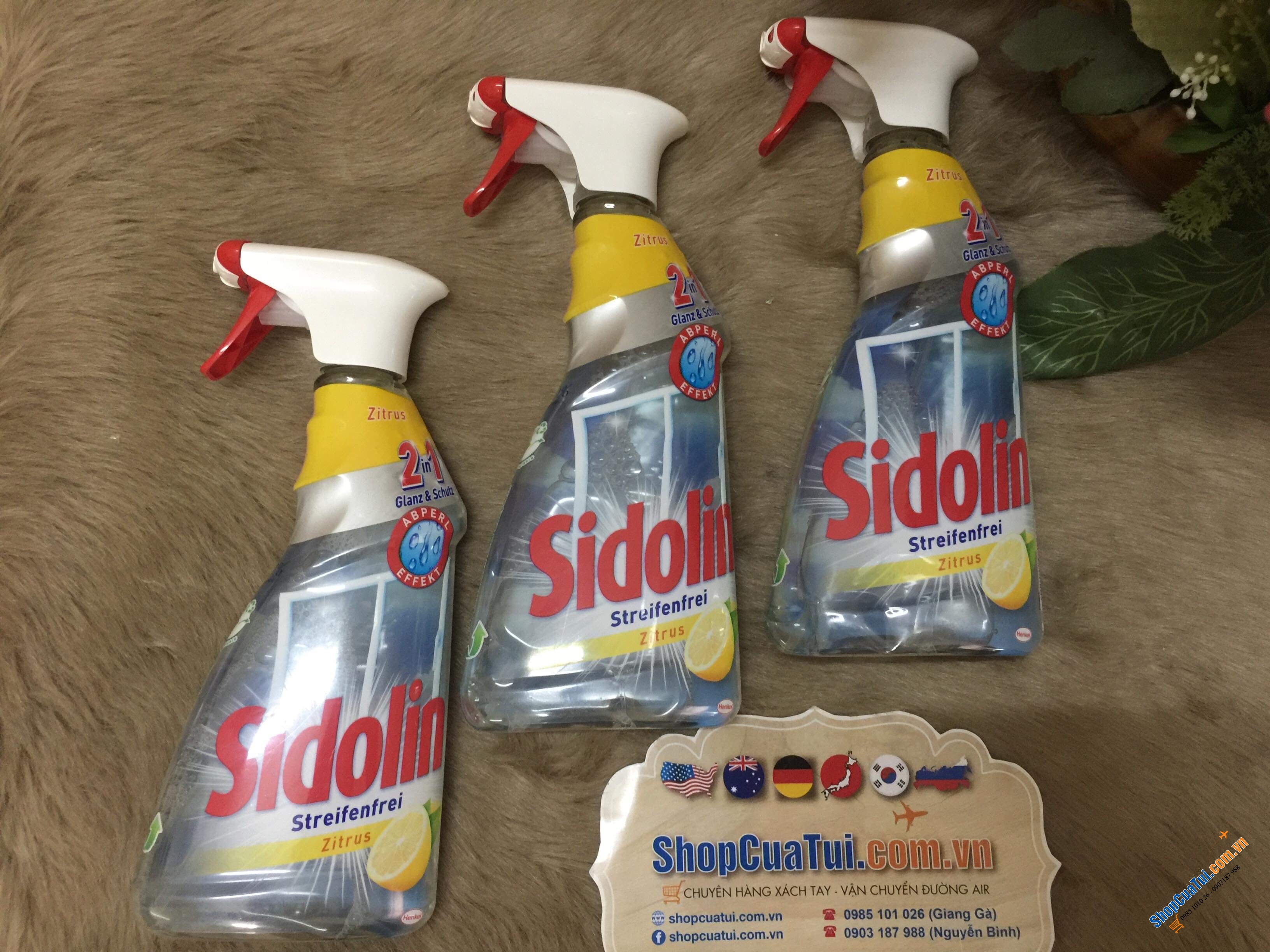 NƯỚC LAU KÍNH 2 IN 1 SIDOLIN LÀM SẠCH VÀ BẢO VỆ HƯƠNG CHANH 500ml