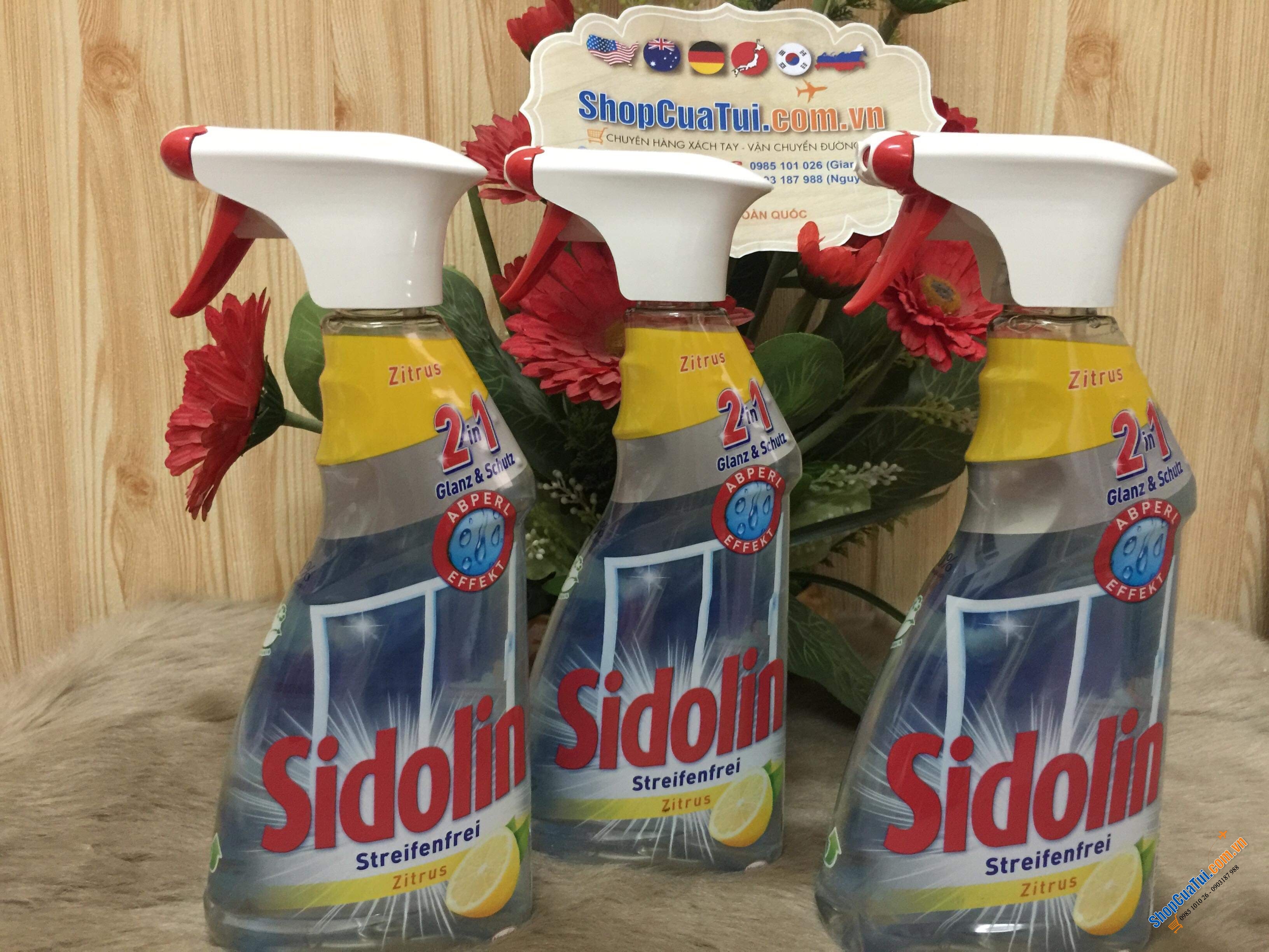 NƯỚC LAU KÍNH 2 IN 1 SIDOLIN LÀM SẠCH VÀ BẢO VỆ HƯƠNG CHANH 500ml