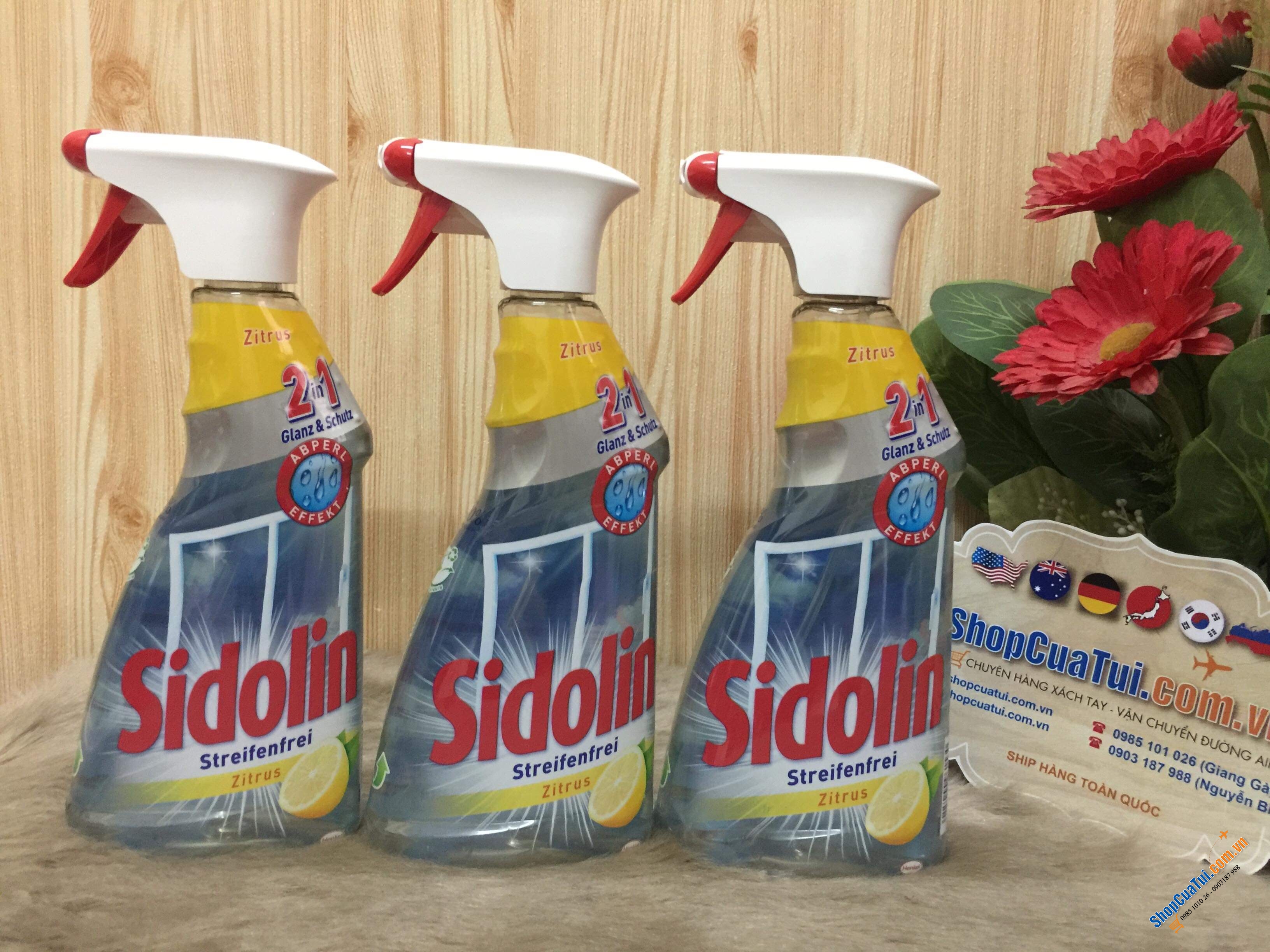 NƯỚC LAU KÍNH 2 IN 1 SIDOLIN LÀM SẠCH VÀ BẢO VỆ HƯƠNG CHANH 500ml