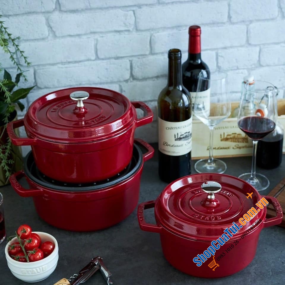 NỒI GANG ĐÚC STAUB 24CM - 3,8L - MÀU ĐỎ BORDEAUX