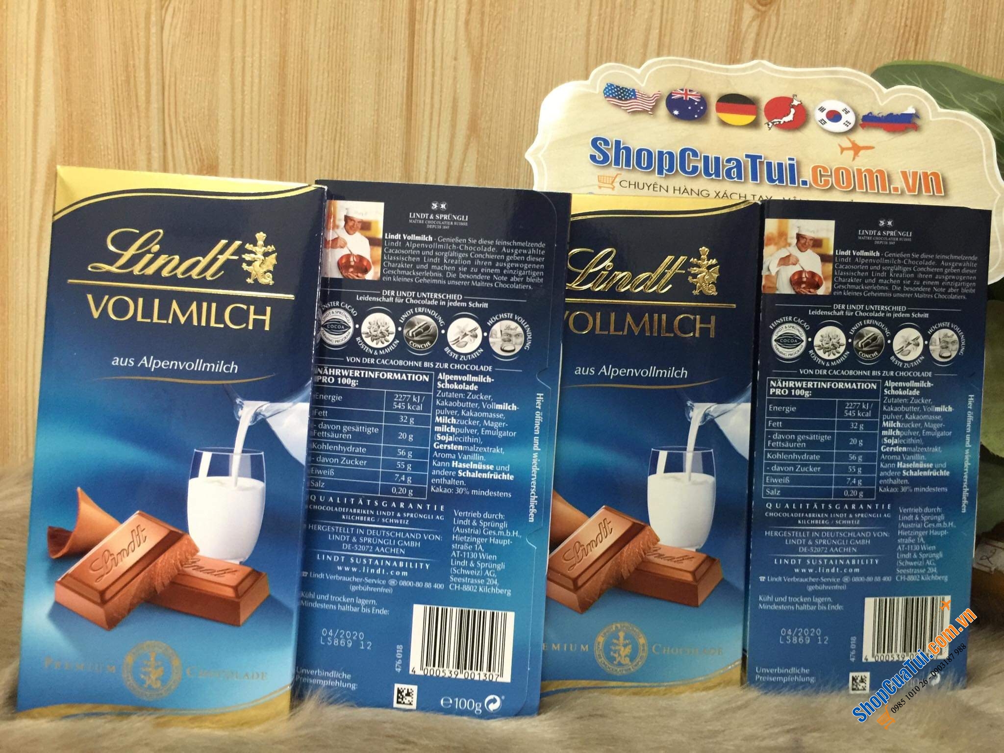 Sô cô la thanh socola Lindt loại Thượng hạng bậc nhất ( Premium Chocolate) Full Milk ( Vollmilch) 100g