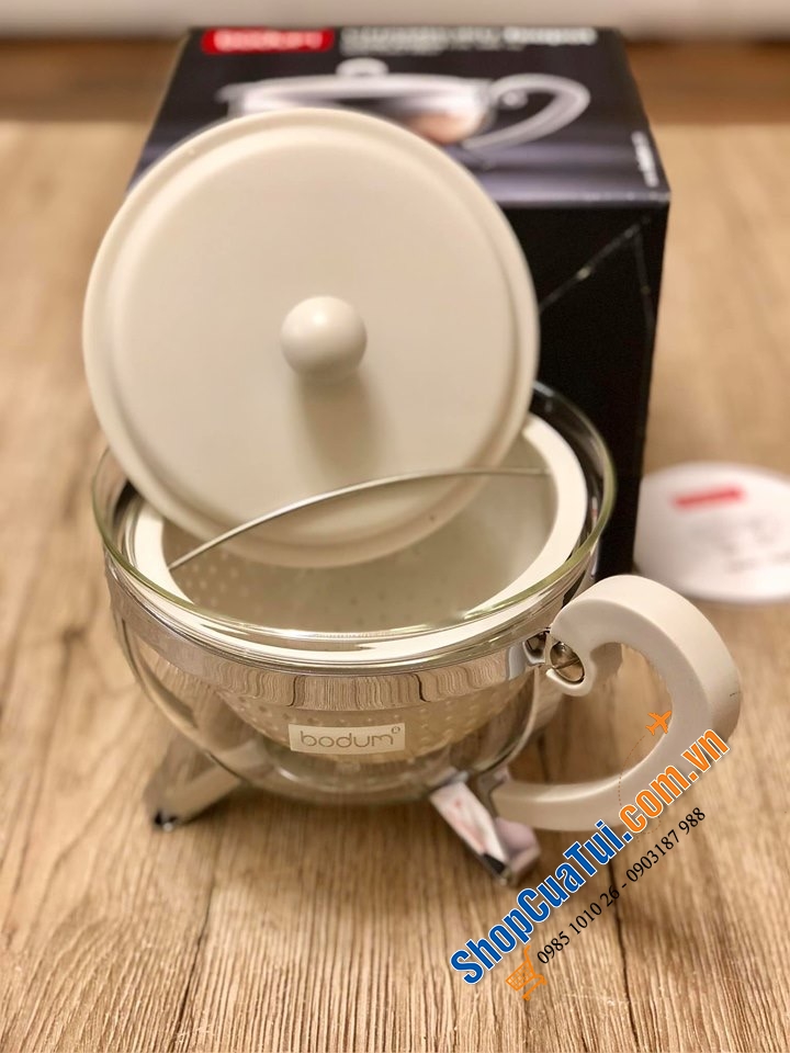 ẤM PHA TRÀ BODUM NẮP KEM TRẮNG MADE IN PORTUGAL ( Bồ Đào Nha)