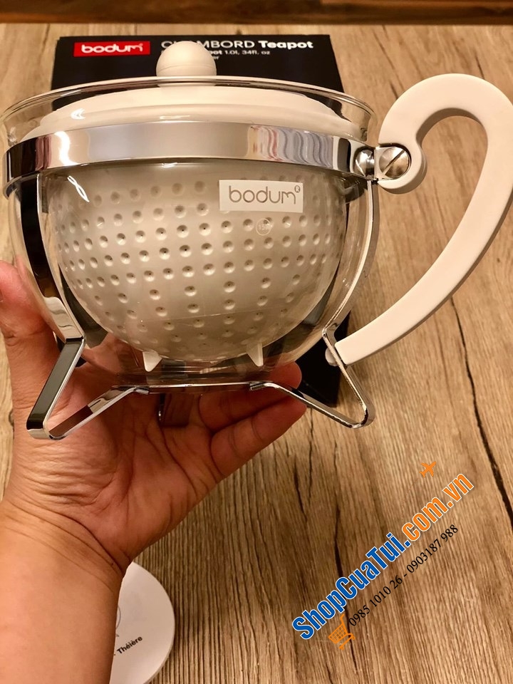 ẤM PHA TRÀ BODUM NẮP KEM TRẮNG MADE IN PORTUGAL ( Bồ Đào Nha)
