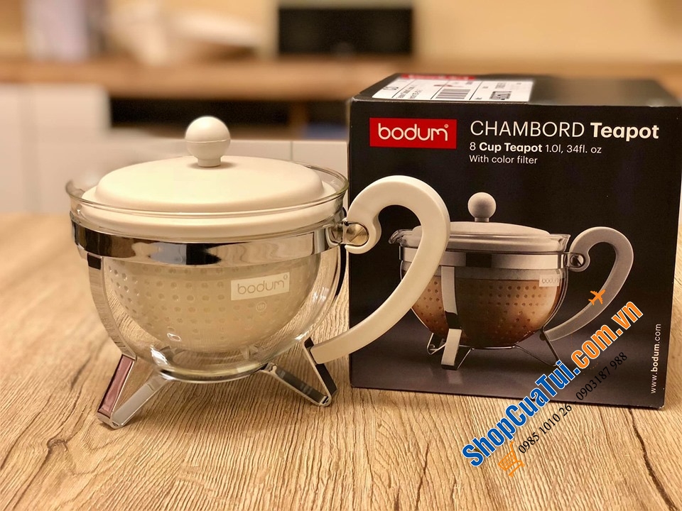 ẤM PHA TRÀ BODUM NẮP KEM TRẮNG 1 LÍT - MADE IN PORTUGAL ( Bồ Đào Nha)