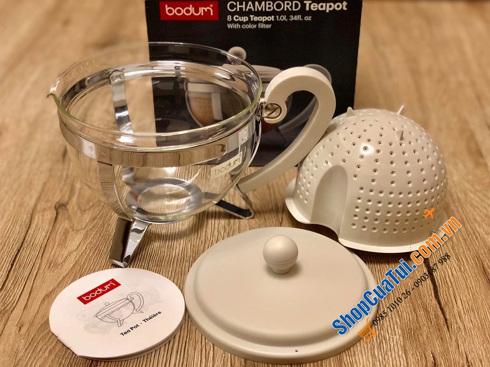 ẤM PHA TRÀ BODUM NẮP KEM TRẮNG MADE IN PORTUGAL ( Bồ Đào Nha)