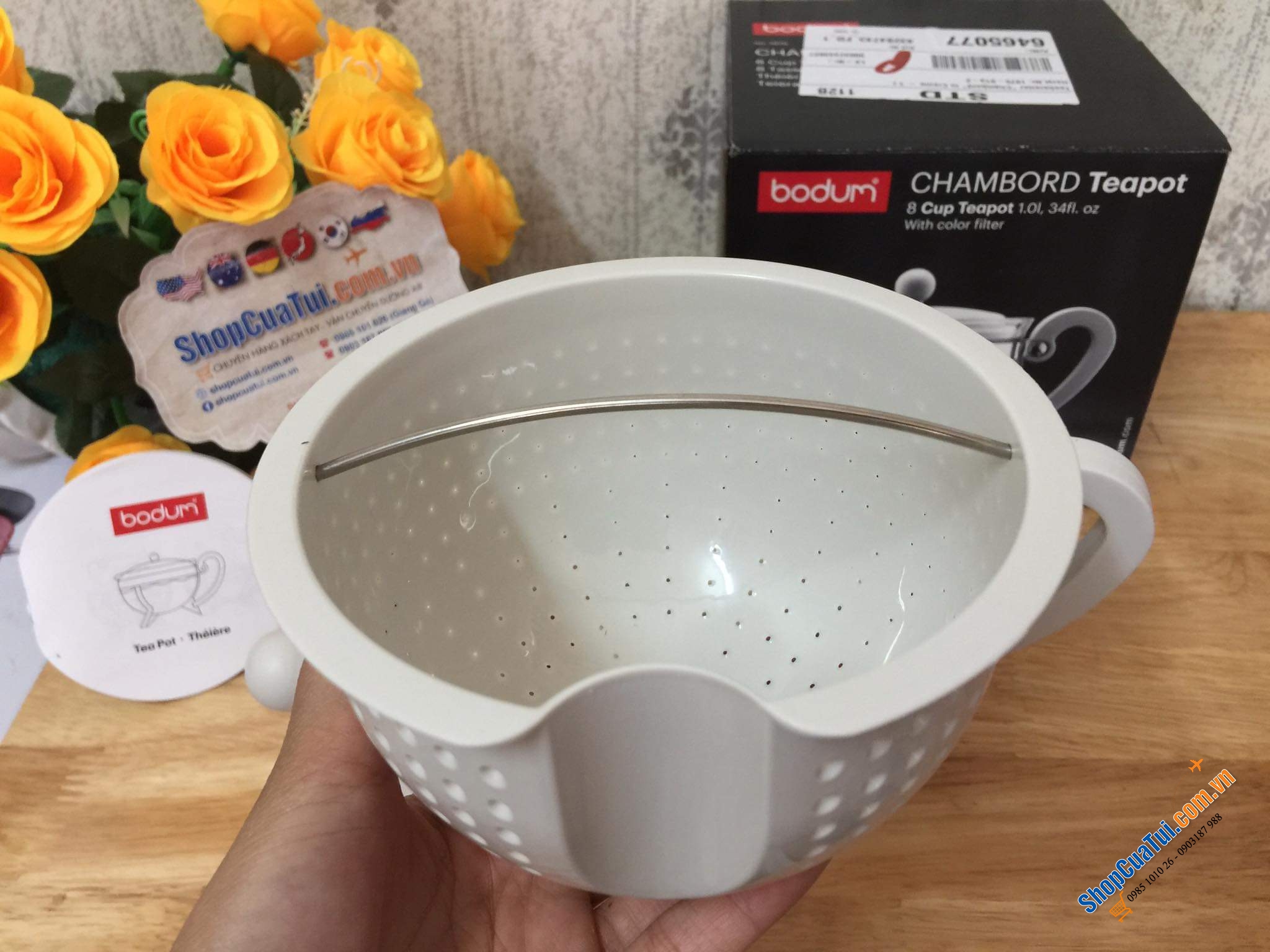 ẤM PHA TRÀ BODUM NẮP KEM TRẮNG MADE IN PORTUGAL ( Bồ Đào Nha)