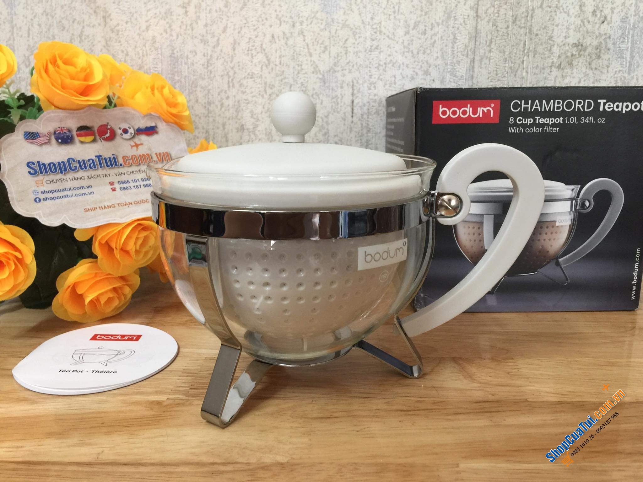 ẤM PHA TRÀ BODUM NẮP KEM TRẮNG MADE IN PORTUGAL ( Bồ Đào Nha)