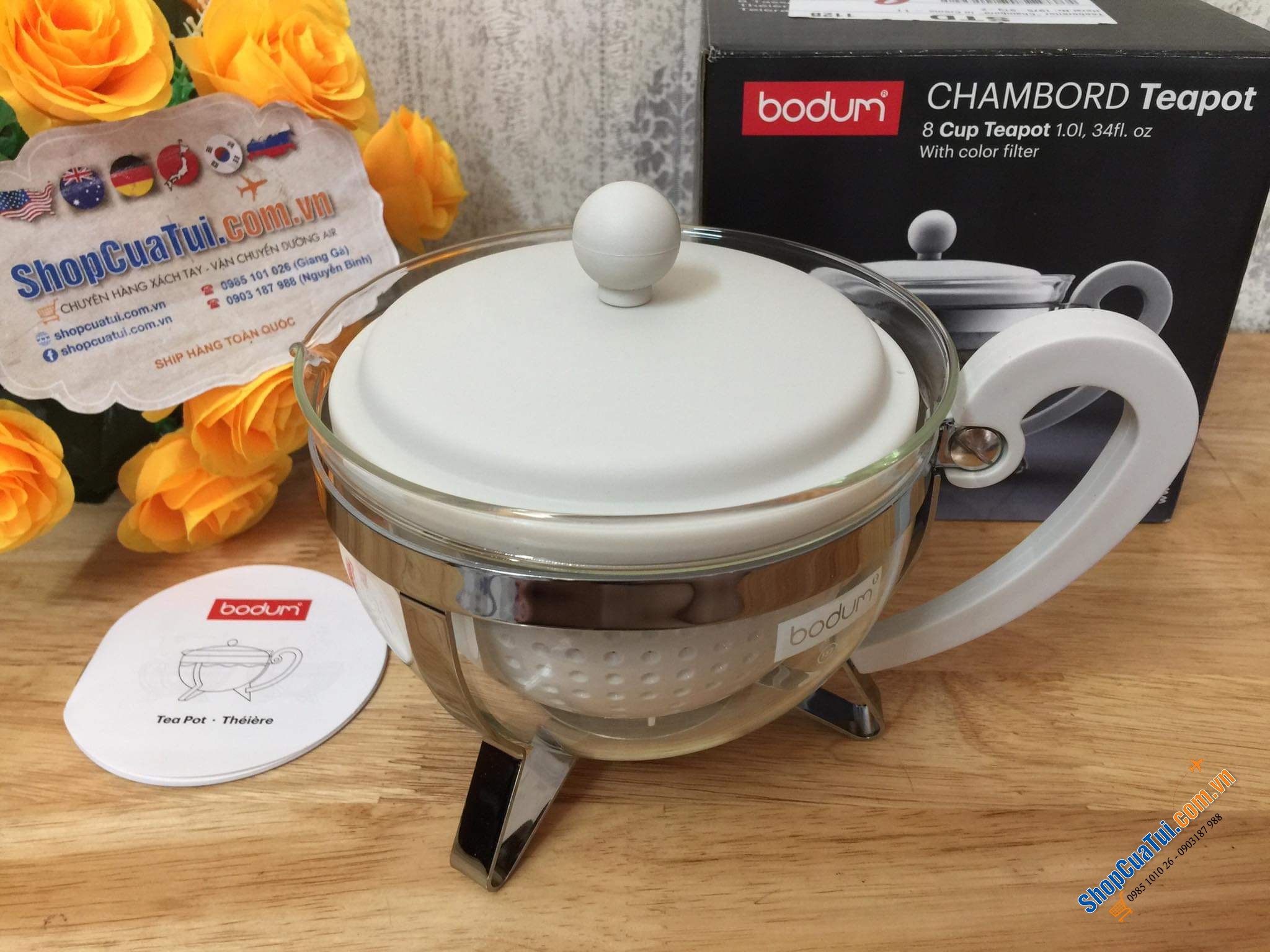 ẤM PHA TRÀ BODUM NẮP KEM TRẮNG MADE IN PORTUGAL ( Bồ Đào Nha)