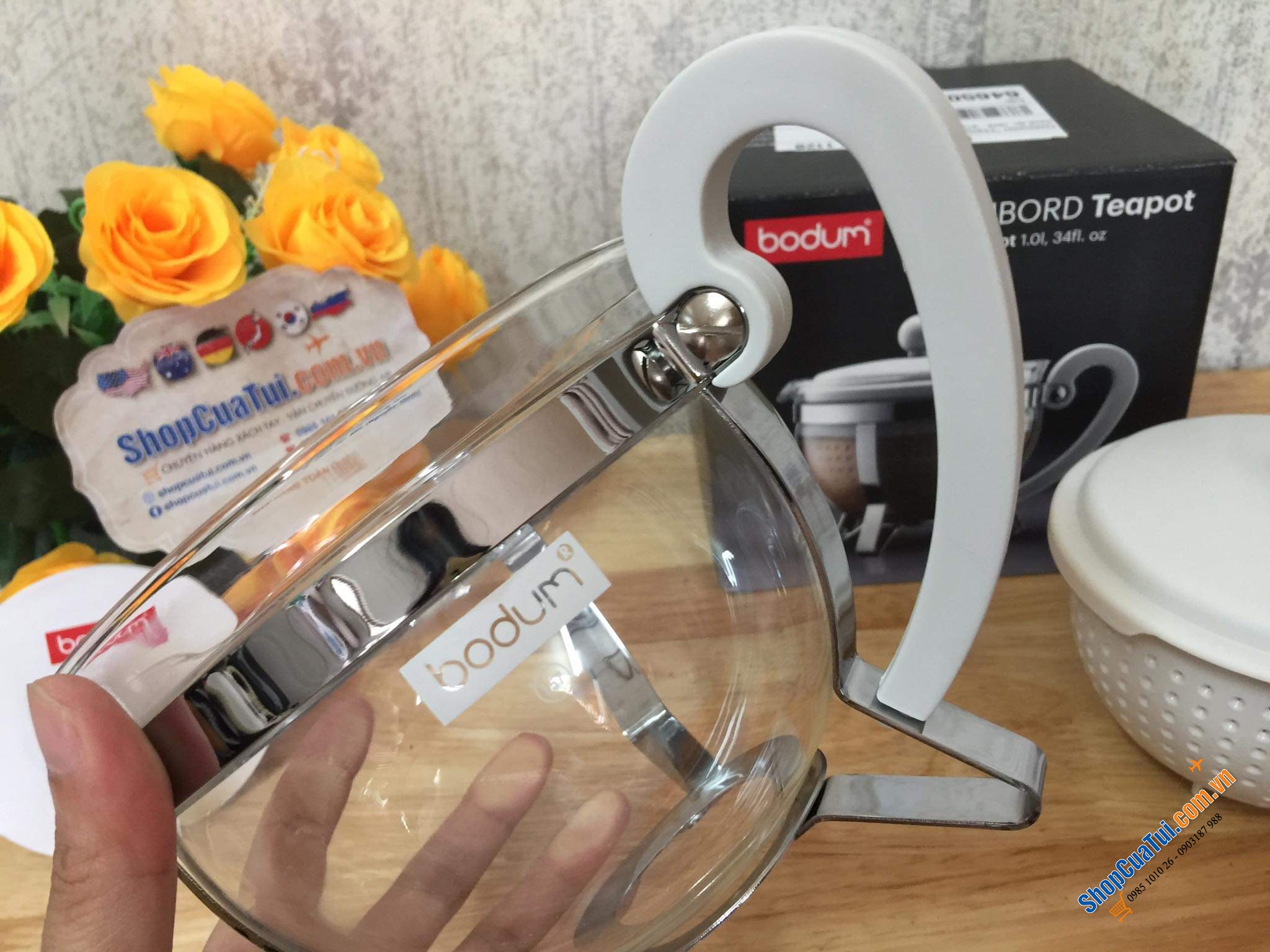 ẤM PHA TRÀ BODUM NẮP KEM TRẮNG MADE IN PORTUGAL ( Bồ Đào Nha)