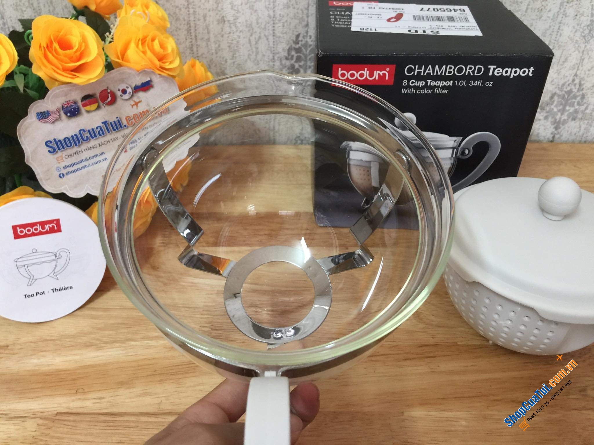 ẤM PHA TRÀ BODUM NẮP KEM TRẮNG MADE IN PORTUGAL ( Bồ Đào Nha)