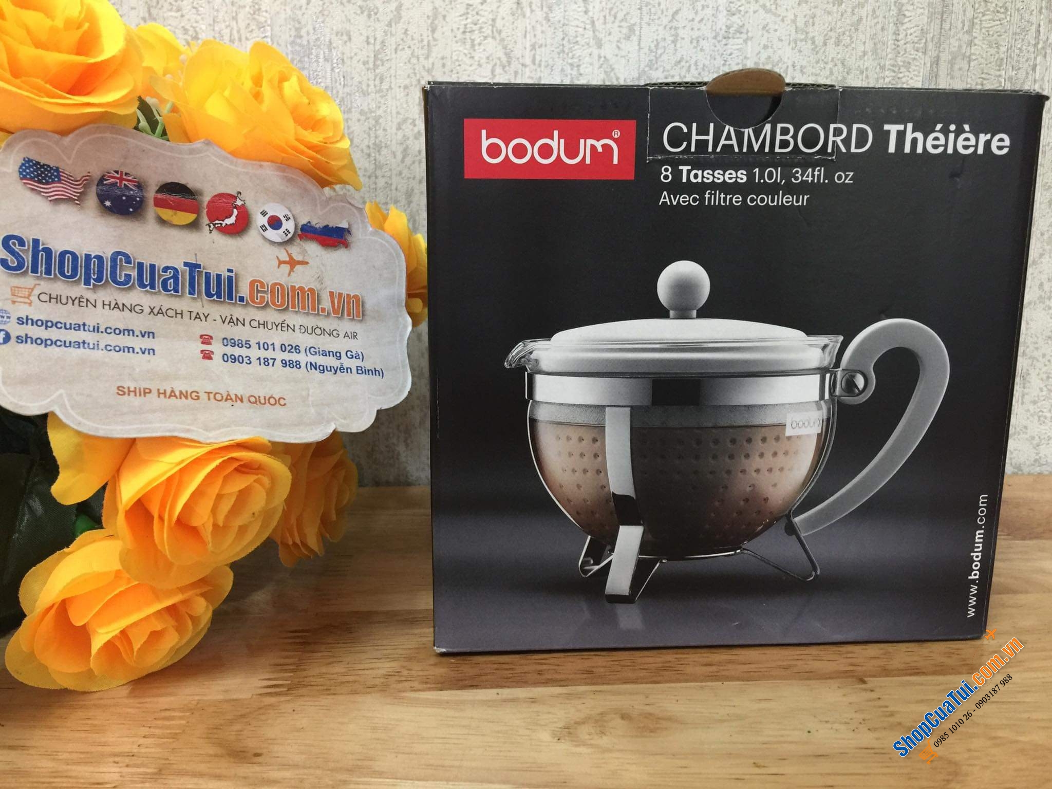 ẤM PHA TRÀ BODUM NẮP KEM TRẮNG MADE IN PORTUGAL ( Bồ Đào Nha)