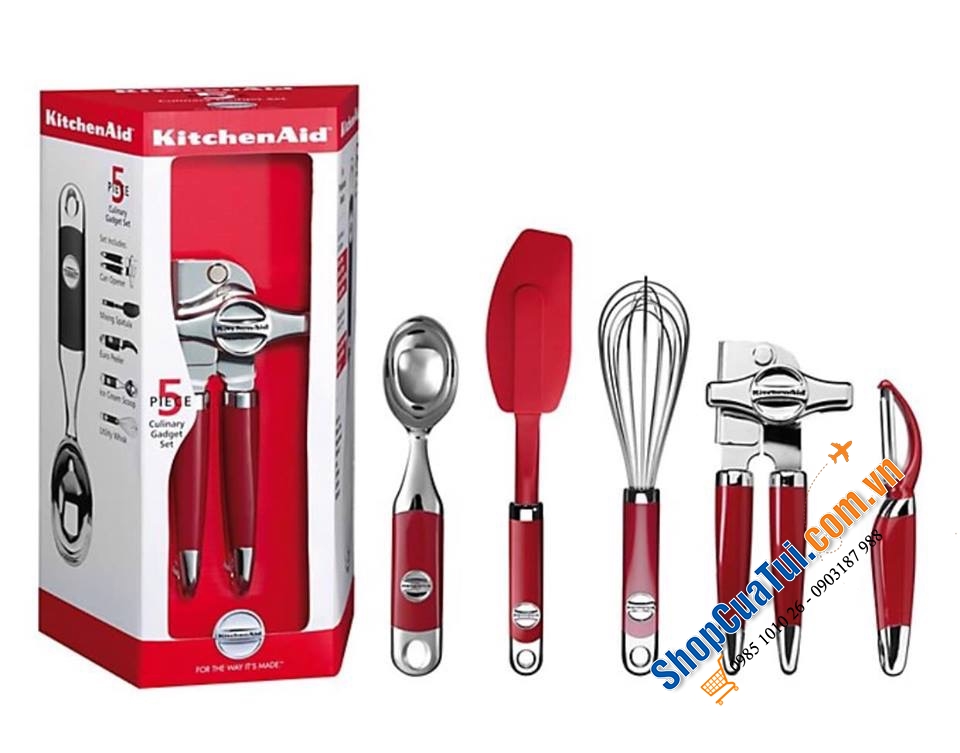 SET 5 DỤNG CỤ LÀM BẾP KITCHENAID MÀU ĐỎ SIÊU ĐẸP SIÊU SANG