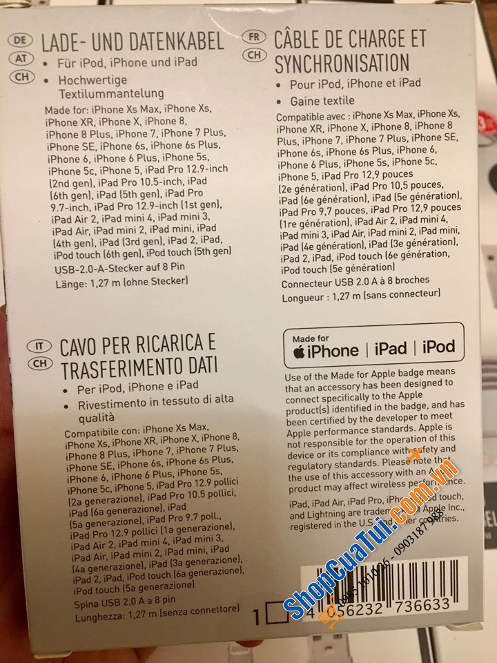 DÂY SẠC IPHONE CỦA HÃNG SILVERCREST ĐỨC.