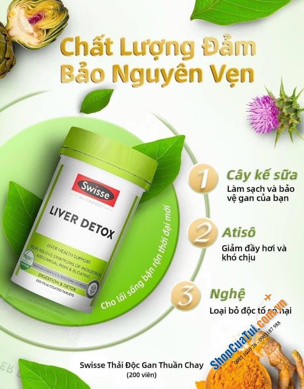 VIÊN UỐNG THẢI ĐỘC GAN & BẢO VỆ CHỨC NĂNG GAN Swisse Ultiboost Liver Detox 200 Tablets (mẫu mới nhất)