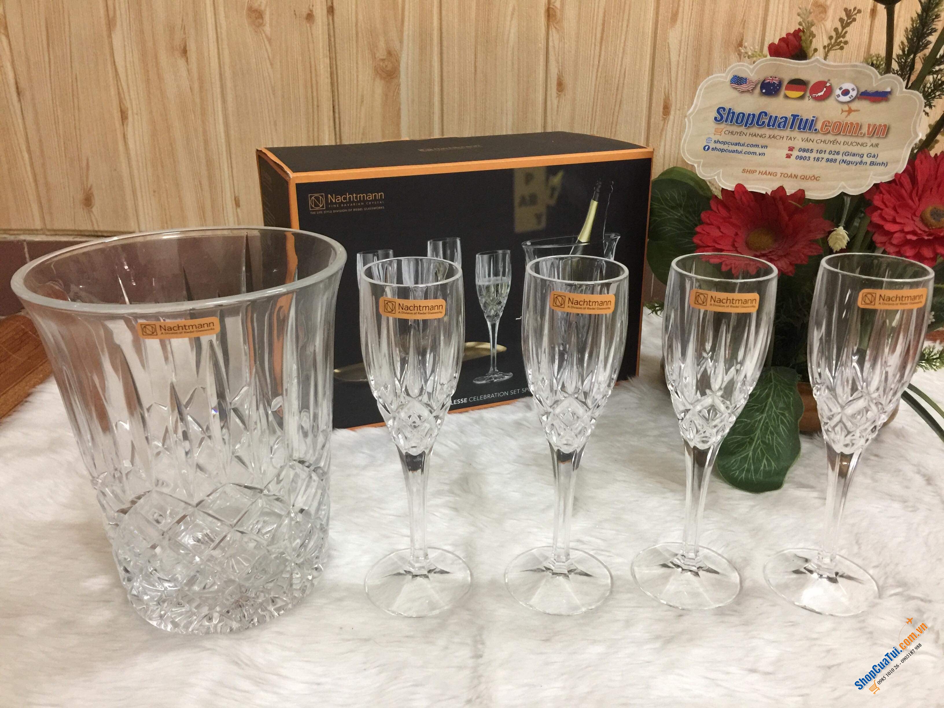 BÌNH ƯỚP LẠNH RƯỢU , CHAMPAGNE VÀ 4 LY UỐNG CHAMPAGNE NACHTMANN