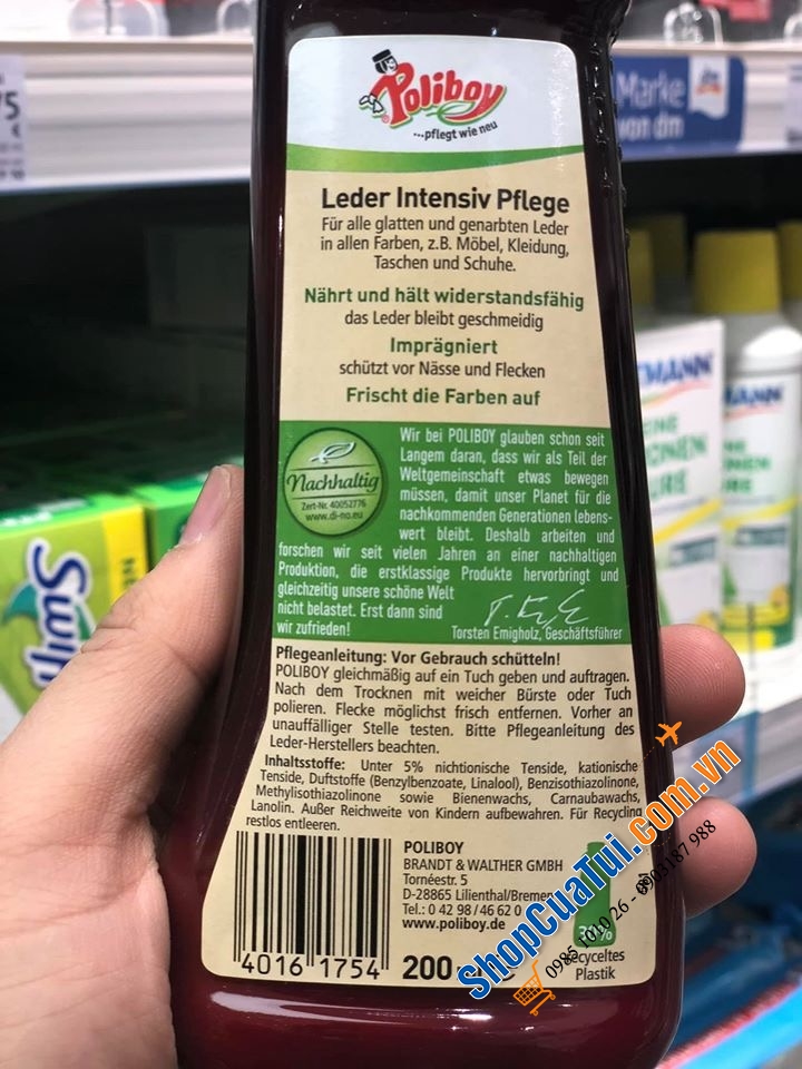 DUNG DỊCH VỆ SINH ĐỒ DA POLIBOY 200ml - cho các loại da nhân tạo như: đồ nội thất, túi xách, quần áo da, đánh giày dép,...