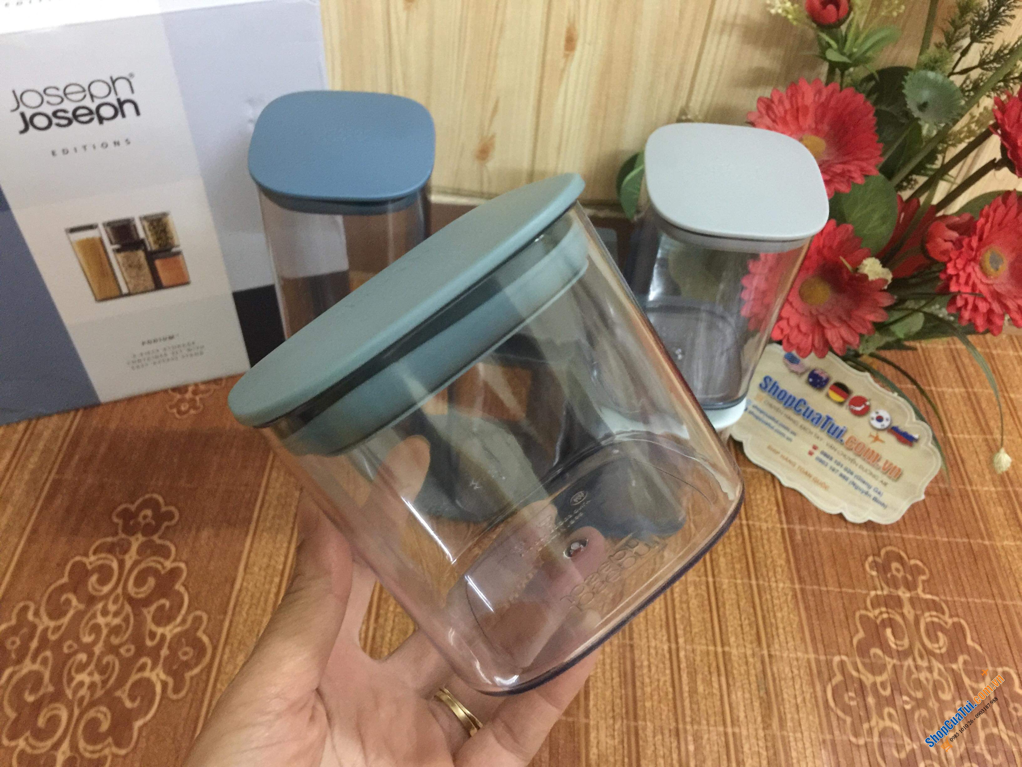 Bộ 5 Hộp nhựa Joseph Joseph Podium 81106 C32.2 x R31.2 x S10.4cm 0.5-1.9L Màu Xanh Editions Sky - Hũ đựng, Set 5 hộp PODIUM đựng đồ khô, gia vị các loại của Joseph Joseph MÀU XANH