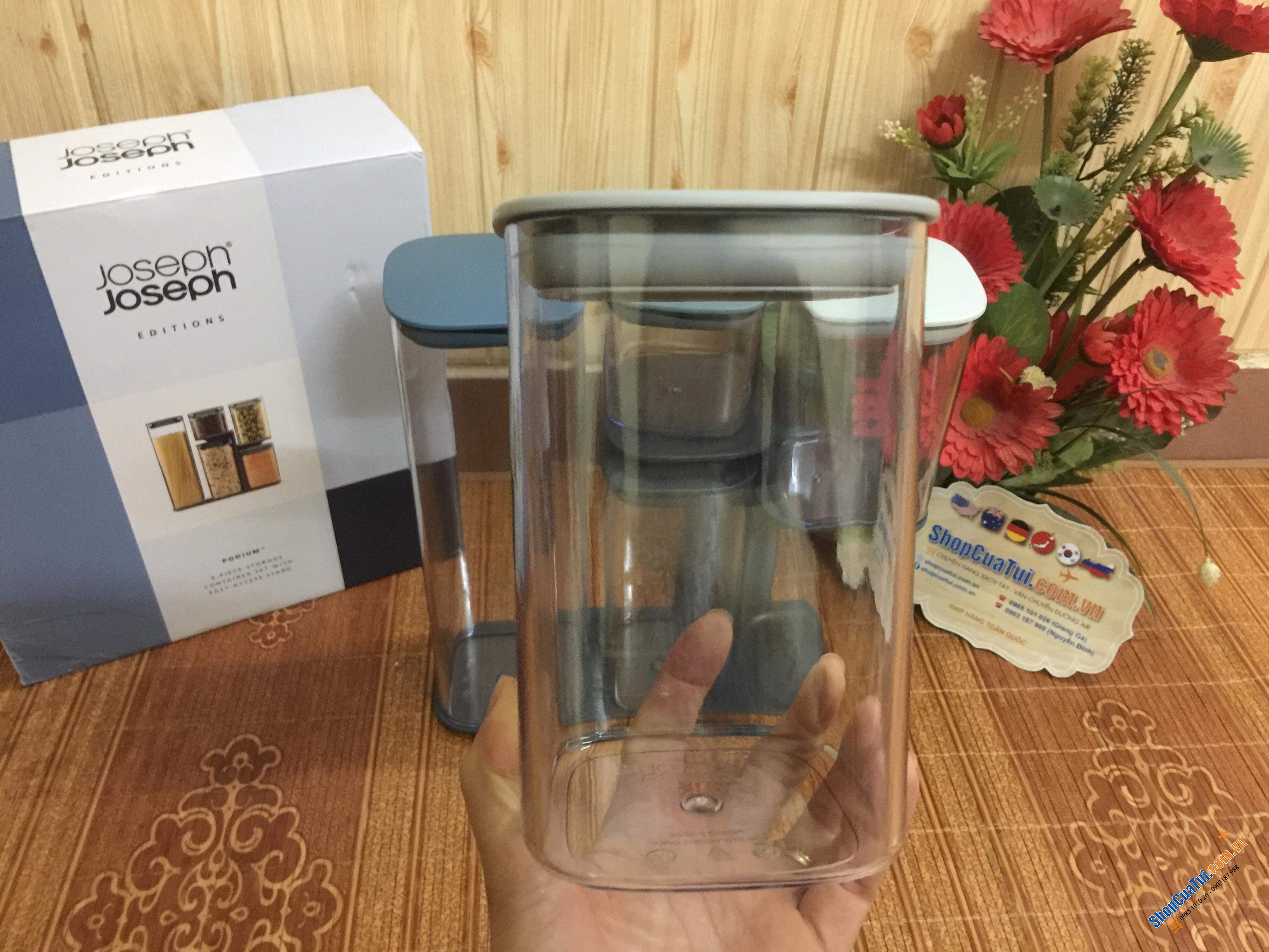 Bộ 5 Hộp nhựa Joseph Joseph Podium 81106 C32.2 x R31.2 x S10.4cm 0.5-1.9L Màu Xanh Editions Sky - Hũ đựng, Set 5 hộp PODIUM đựng đồ khô, gia vị các loại của Joseph Joseph MÀU XANH