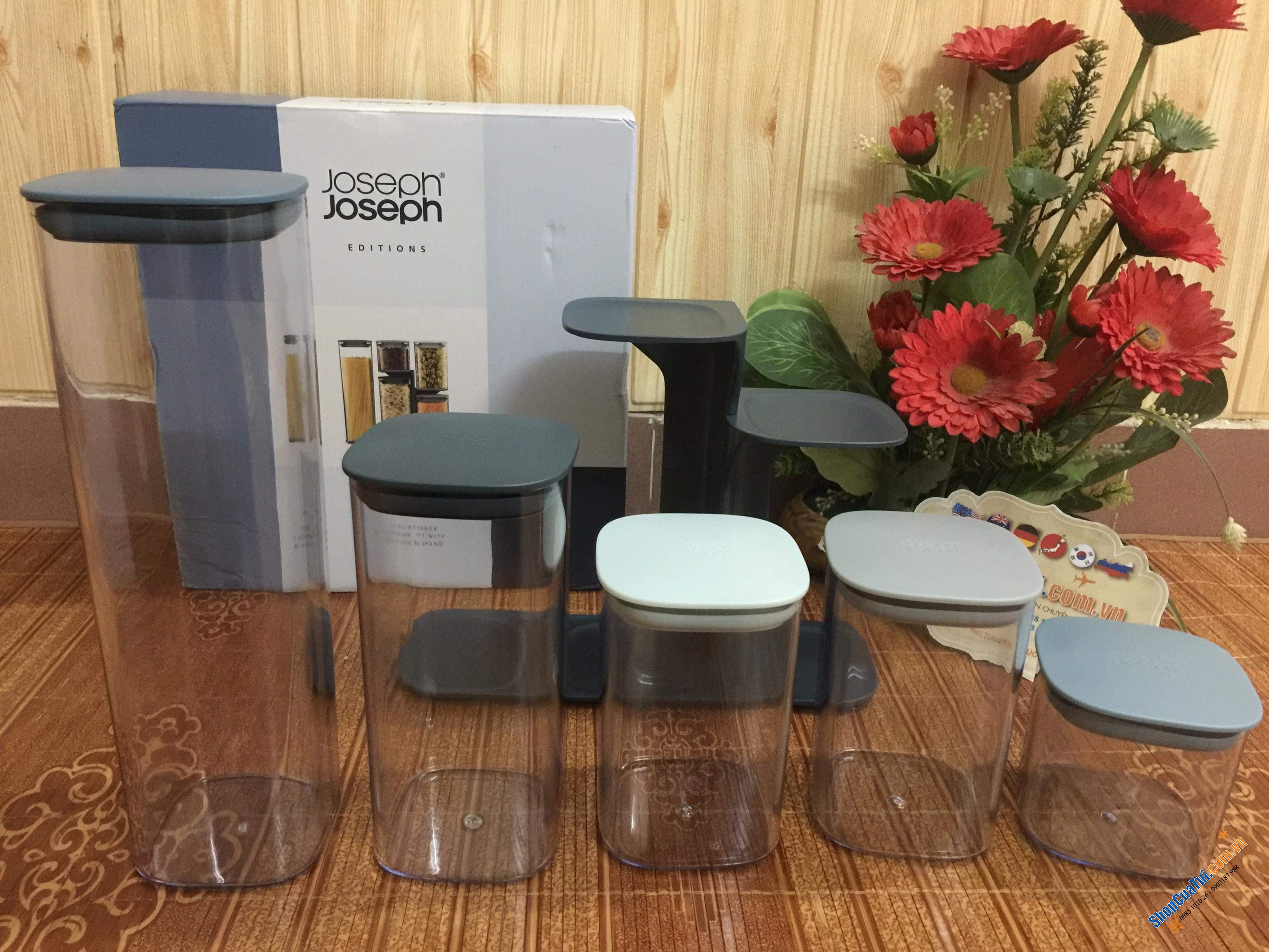 Bộ 5 Hộp nhựa Joseph Joseph Podium 81106 C32.2 x R31.2 x S10.4cm 0.5-1.9L Màu Xanh Editions Sky - Hũ đựng, Set 5 hộp PODIUM đựng đồ khô, gia vị các loại của Joseph Joseph MÀU XANH