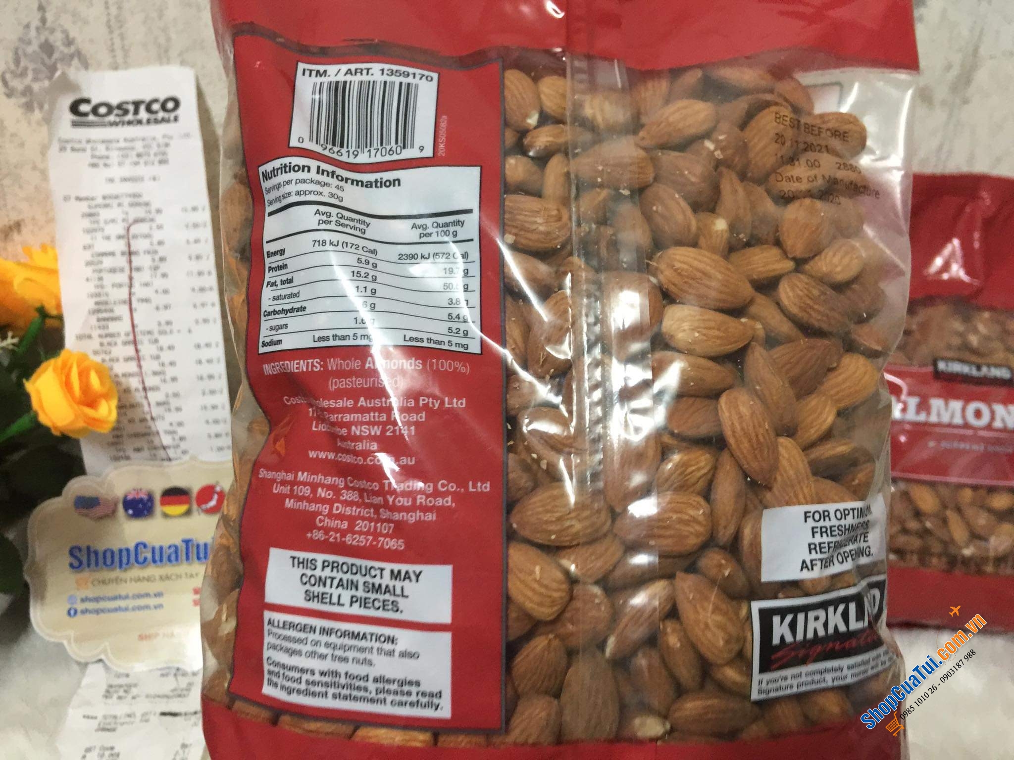 HẠNH NHÂN NGUYÊN CHẤT KIRKLAND SIGNATURE WHOLE ALMOUDS BỊCH 1.36KG