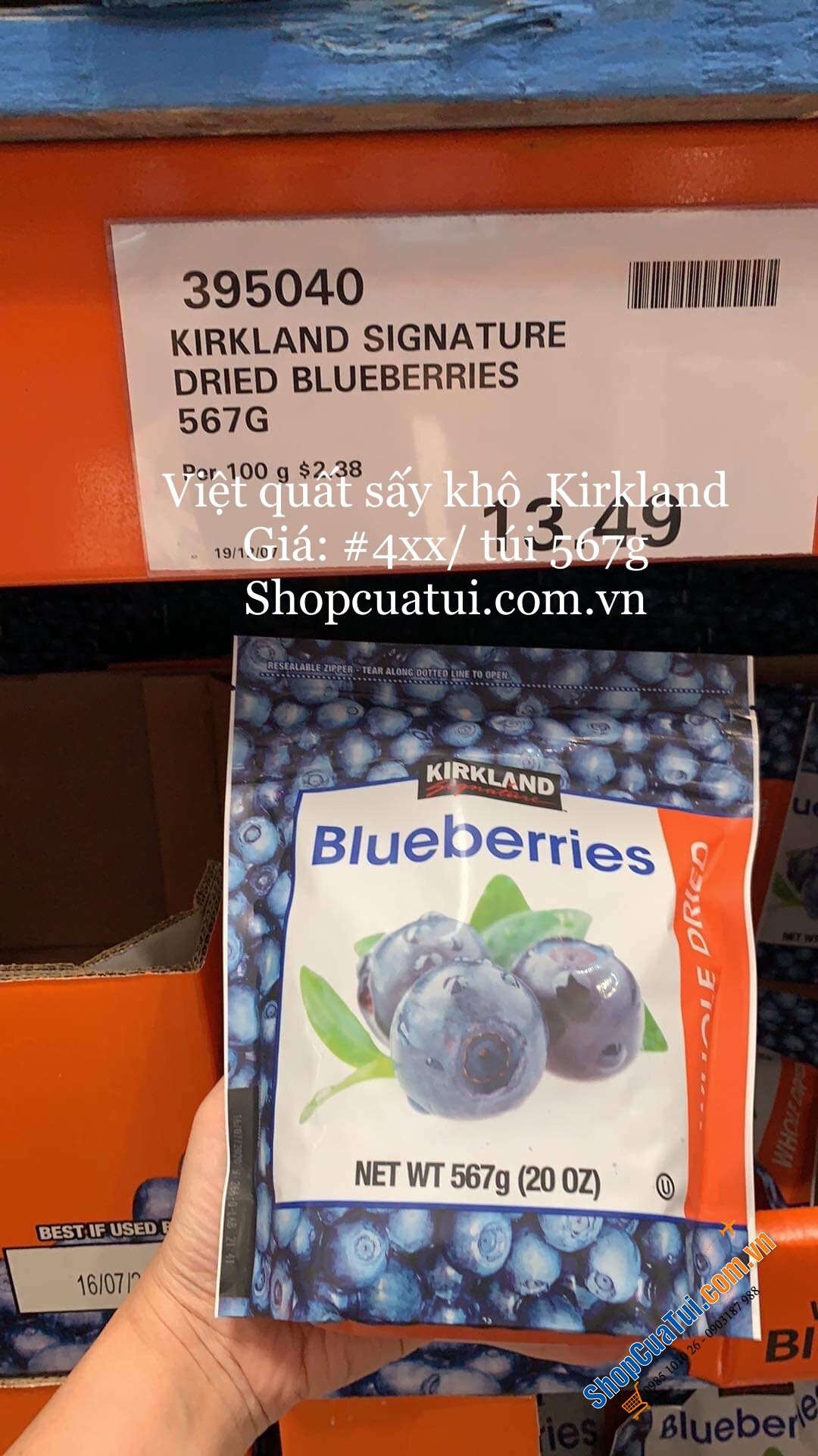 Quả việt quất sấy khô Kirkland Signature Whole Dried Blueberries 567g